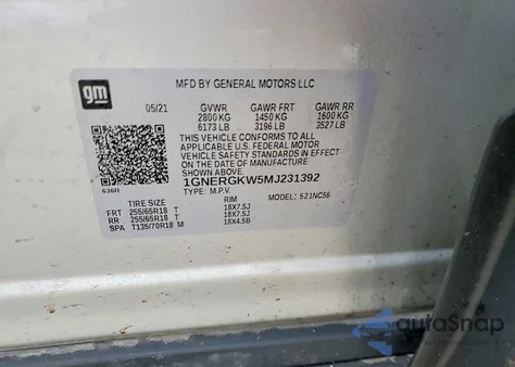 2021 Chevrolet Traverse Lt from USA, damaged, VIN 1GNERGKW5MJ231392